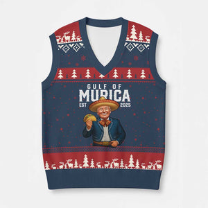 Gulf of Murica Est. 2025 V-Neck Knit Sweater Vest Funny Trump Sombrero Taco Parody TS02 Navy Red Print Your Wear