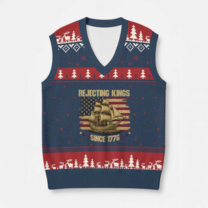 Rejecting Kings Since 1776 V-Neck Knit Sweater Vest Historic Ship Sailboat Distressed American Flag TS02 Navy Red Print Your Wear