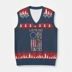 Lets Go Taco Betsy Ross Flag V-Neck Knit Sweater Vest Vintage Patriotic Rifle Gun Rights TS02 Navy Red Print Your Wear