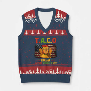Funny TACO Trump Always Chickens Out V-Neck Knit Sweater Vest American Flag Political Parody TS02 Navy Red Print Your Wear