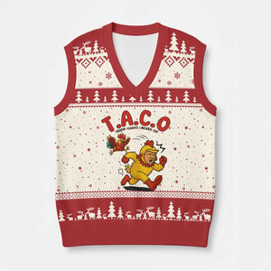 Funny TACO Running Chicken V-Neck Knit Sweater Vest Trump Always Chickens Out Hilarious Political TS02 Beige Red Print Your Wear