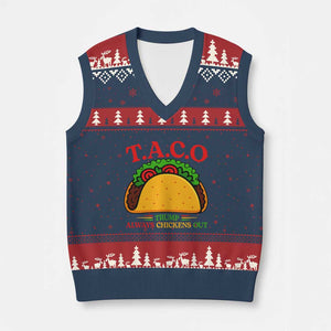 Funny TACO Trump Always Chickens Out V-Neck Knit Sweater Vest Funny Political Satire Tacos Lover TS02 Navy Red Print Your Wear