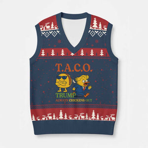 Funny TACO Cool Taco vs Trump Chicken V-Neck Knit Sweater Vest Trump Always Chickens Out TS02 Navy Red Print Your Wear