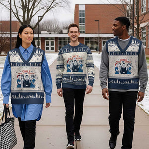 Patriotic Feminist Empowerment V-Neck Knit Sweater Vest Girl Will Be Girls Womens Rights 4th of July TS02 Beige Navy Print Your Wear