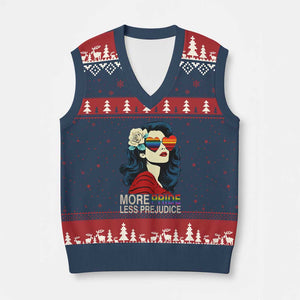 More Pride Less Prejudice V-Neck Knit Sweater Vest Retro Pride Month LGBTQ Feminist TS02 Navy Red Print Your Wear