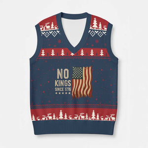 No Kings Since 1776 V-Neck Knit Sweater Vest Patriotic 4th Of July Distressed American Flag TS02 Navy Red Print Your Wear