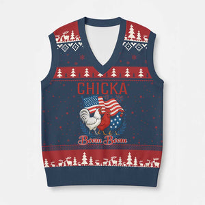 Chicka Boom Boom Patriotic Chicken V-Neck Knit Sweater Vest Funny Patriotic 4th of July Red White and Blue Farm TS02 Navy Red Print Your Wear