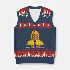 Funny Trump TACO Sarcasm V-Neck Knit Sweater Vest Trump Always Chickens Out Joke TS02 Navy Red Print Your Wear