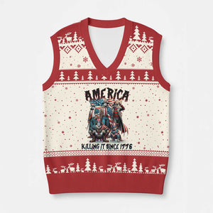 Patriotic Horror Mashup V-Neck Knit Sweater Vest America Killing It Since 1776 TS02 Beige Red Print Your Wear