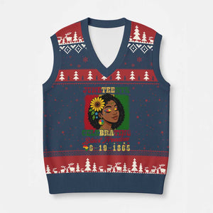 Juneteenth 1865 Black Freedom Celebration V-Neck Knit Sweater Vest Afrocentric Pride Melanin Girl TS02 Navy Red Print Your Wear