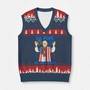 Da Pope Funny 4th of July V-Neck Knit Sweater Vest Red White and Holy Patriotic Catholic TS02 Navy Red Print Your Wear