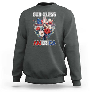 God Bless America Sweatshirt US Flag Christian Cross Religious Faith TS02 Dark Heather Print Your Wear