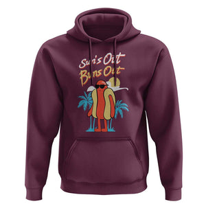 Summer Vibe Hoodie Sun's Out Buns Out Funny Hotdog BBQ Party TS02 Maroon Print Your Wear