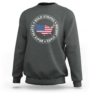 US Pride Sweatshirt Bold Stripes Bright Stars Brave Hearts American Patriotic TS02 Dark Heather Print Your Wear