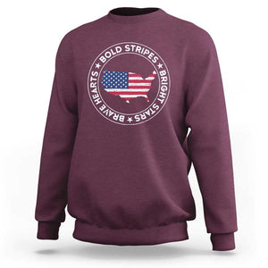 US Pride Sweatshirt Bold Stripes Bright Stars Brave Hearts American Patriotic TS02 Maroon Print Your Wear