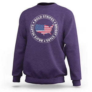 US Pride Sweatshirt Bold Stripes Bright Stars Brave Hearts American Patriotic TS02 Purple Print Your Wear