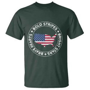 US Pride T Shirt Bold Stripes Bright Stars Brave Hearts American Patriotic TS02 Dark Forest Green Print Your Wear