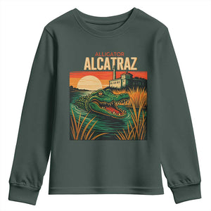 Alligator Alcatraz Youth Sweatshirt Retro Florida Swamp Political Prison TS02 Dark Forest Green Print Your Wear