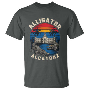 Alligator Alcatraz Political T Shirt Florida Prison State Retro Sunset TS02 Dark Heather Print Your Wear