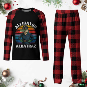 Alligator Alcatraz Florida Plaid Pajama Set Funny Gator Cop Political Humor Retro Sunset TS02 Buffalo Plaid Print Your Wear