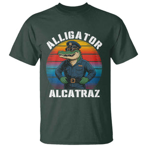 Alligator Alcatraz Florida T Shirt Funny Gator Cop Political Humor Retro Sunset TS02 Dark Forest Green Print Your Wear