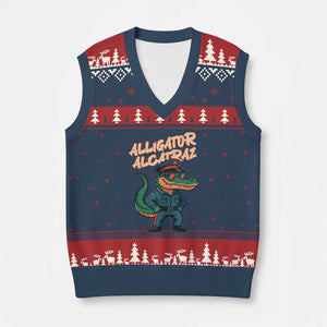 Alligator Alcatraz Political V-Neck Knit Sweater Vest Funny Florida Gator Cop with Attitude TS02 Navy Red Print Your Wear