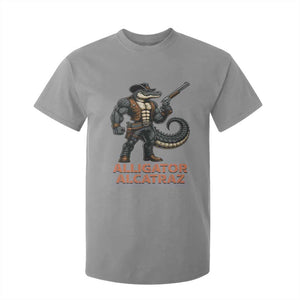 Alligator Alcatraz Gunslinger T Shirt For Kid Swamp Outlaw Satire Patriotic Rebel TS02 Sport Gray Print Your Wear