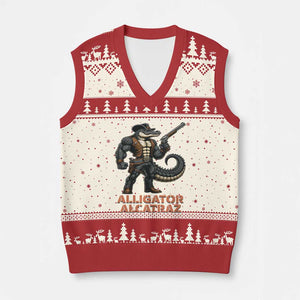Alligator Alcatraz Gunslinger V-Neck Knit Sweater Vest Swamp Outlaw Satire Patriotic Rebel TS02 Beige Red Print Your Wear