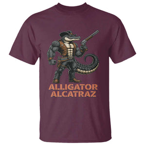 Alligator Alcatraz Gunslinger T Shirt Swamp Outlaw Satire Patriotic Rebel TS02 Maroon Print Your Wear