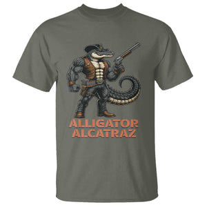 Alligator Alcatraz Gunslinger T Shirt Swamp Outlaw Satire Patriotic Rebel TS02 Military Green Print Your Wear