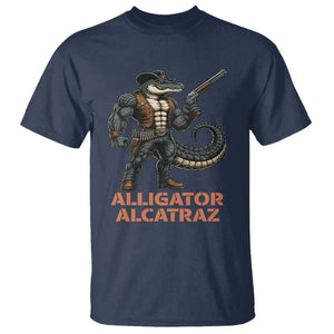 Alligator Alcatraz Gunslinger T Shirt Swamp Outlaw Satire Patriotic Rebel TS02 Navy Print Your Wear