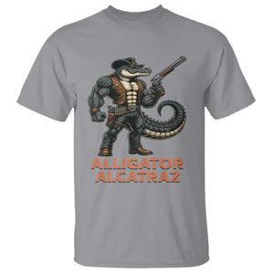 Alligator Alcatraz Gunslinger T Shirt Swamp Outlaw Satire Patriotic Rebel TS02 Sport Gray Print Your Wear