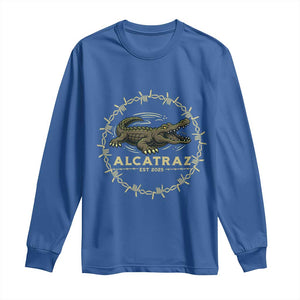 Alligator Alcatraz 2025 Long Sleeve Shirt Gator Lockdown Political Satire Barbed Wire Swamp Humor TS02 Royal Blue Print Your Wear