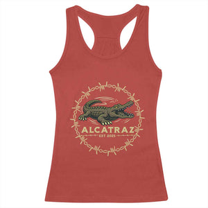 Alligator Alcatraz 2025 Racerback Tank Top Gator Lockdown Political Satire Barbed Wire Swamp Humor TS02 Red Print Your Wear