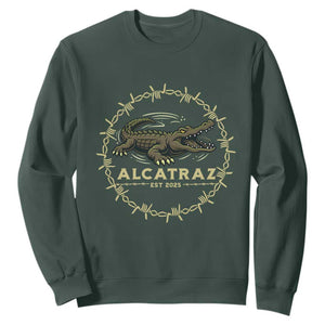 Alligator Alcatraz 2025 Sweatshirt Gator Lockdown Political Satire Barbed Wire Swamp Humor TS02 Dark Forest Green Print Your Wear