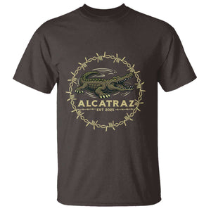 Alligator Alcatraz 2025 T Shirt Gator Lockdown Political Satire Barbed Wire Swamp Humor TS02 Dark Chocolate Print Your Wear