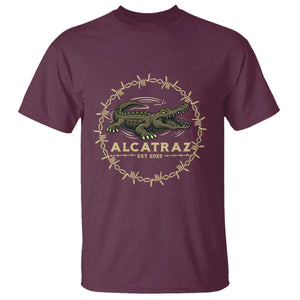 Alligator Alcatraz 2025 T Shirt Gator Lockdown Political Satire Barbed Wire Swamp Humor TS02 Maroon Print Your Wear