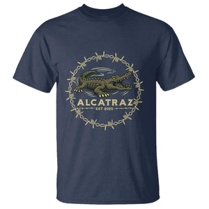 Alligator Alcatraz 2025 T Shirt Gator Lockdown Political Satire Barbed Wire Swamp Humor TS02 Navy Print Your Wear