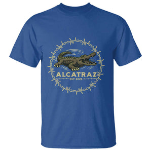 Alligator Alcatraz 2025 T Shirt Gator Lockdown Political Satire Barbed Wire Swamp Humor TS02 Royal Blue Print Your Wear