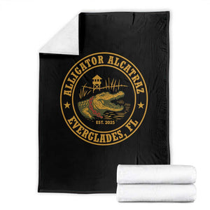 Alligator Alcatraz Everglades FL Throw Blanket Vintage Political Satire Swamp Prison Humor TS02 Black Print Your Wear