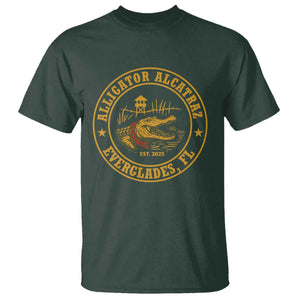 Alligator Alcatraz Everglades FL T Shirt Vintage Political Satire Swamp Prison Humor TS02 Dark Forest Green Print Your Wear