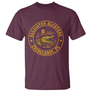 Alligator Alcatraz Everglades FL T Shirt Vintage Political Satire Swamp Prison Humor TS02 Maroon Print Your Wear