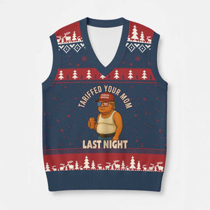 Funny Trump Tariff Daddy V-Neck Knit Sweater Vest Tariffed Your Mom Last Night Political Humor TS02 Navy Red Print Your Wear