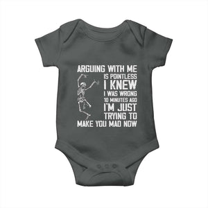 Funny Skeleton Sarcastic Baby Onesie Arguing With Me Is Pointless Smartmouths TS02 Dark Heather Print Your Wear