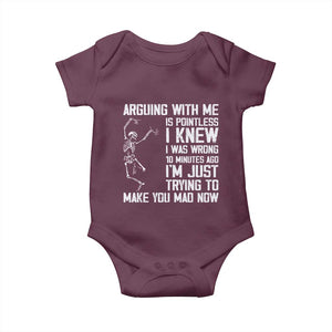 Funny Skeleton Sarcastic Baby Onesie Arguing With Me Is Pointless Smartmouths TS02 Maroon Print Your Wear