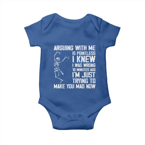 Funny Skeleton Sarcastic Baby Onesie Arguing With Me Is Pointless Smartmouths TS02 Royal Blue Print Your Wear