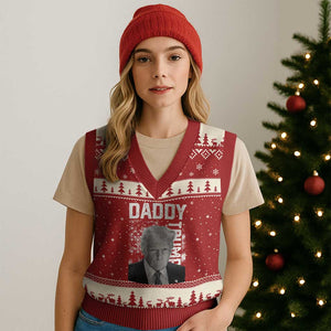 Daddy Trump V-Neck Knit Sweater Vest Patriotic American Flag TS02 Red Beige Print Your Wear