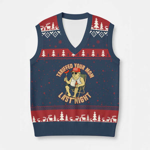Funny Trump Tariff Daddy BBQ V-Neck Knit Sweater Vest Tariffed Your Mom Last Night Political Cookout Meme TS02 Navy Red Print Your Wear
