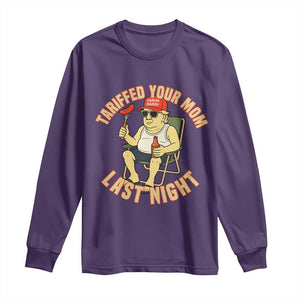 Funny Trump Tariff Daddy BBQ Long Sleeve Shirt Tariffed Your Mom Last Night Political Cookout Meme TS02 Purple Print Your Wear