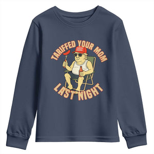 Funny Trump Tariff Daddy BBQ Youth Sweatshirt Tariffed Your Mom Last Night Political Cookout Meme TS02 Navy Print Your Wear